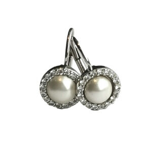 White Mabe pearl cz halo lever back earrings sterling silver 🆕